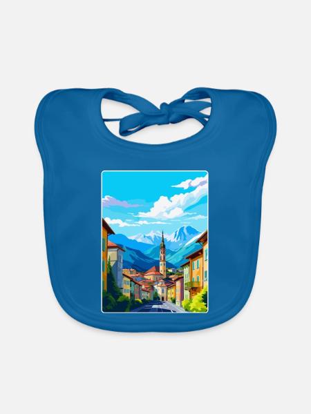 Bozen Italien Vintage Reiseplakat WPA Souvenir - Baby Bio-Lätzchen - Pfauenblau - Vorne