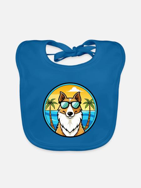 Smooth Collie Hunderasse Cartoon Sonnenbrille Strand - Baby Bio-Lätzchen - Pfauenblau - Vorne