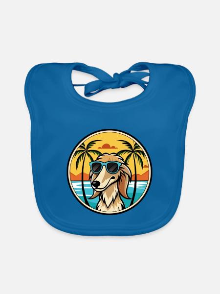 Saluki Dog Breed Cartoon Sunglasses Beach - Organic Baby Bibs - peacock-blue - Front