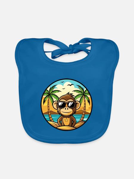 Affe Lustige Cartoon Sommer Strand Sonnenbrille Cool - Baby Bio-Lätzchen - Pfauenblau - Vorne