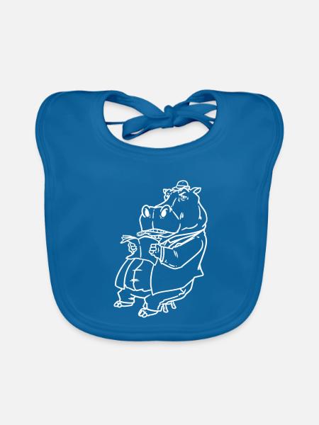 Schlagkräftiges Nilpferd Raufbold - Baby Bio-Lätzchen - Pfauenblau