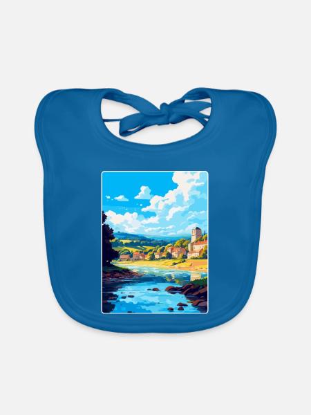 Dordogne Frankreich Vintage Reiseplakat Souvenir WPA - Baby Bio-Lätzchen - Pfauenblau - Vorne
