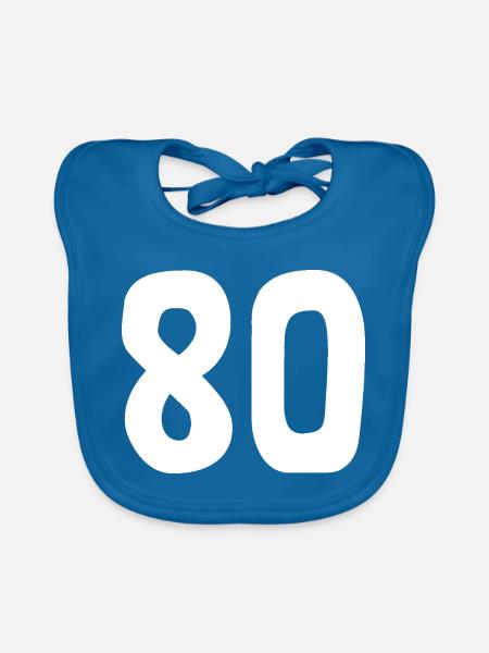 80. 80 YEARS. 80th ANNIVERSARY. 80TH BIRTHDAY. - Organic Baby Bibs - peacock-blue - Front