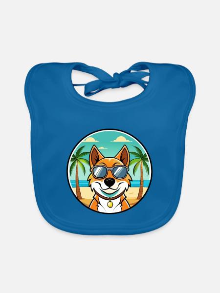 Russischer Harlekin Hund Rasse Cartoon Strand - Baby Bio-Lätzchen - Pfauenblau - Vorne