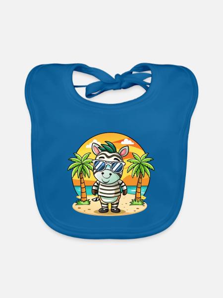 Zebra Lustige Cartoon Sommer Strand Sonnenbrille - Baby Bio-Lätzchen - Pfauenblau - Vorne