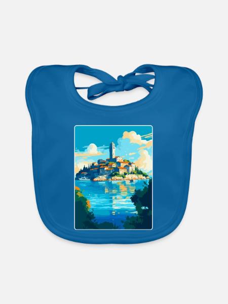 Insel Rab Kroatien Vintage Reiseplakat Souvenir - Baby Bio-Lätzchen - Pfauenblau - Vorne
