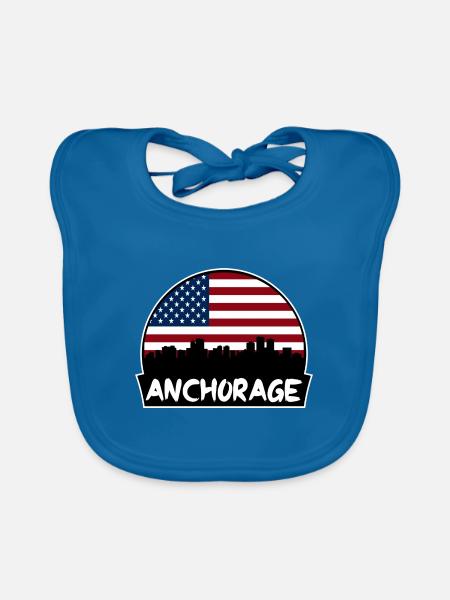 Anchorage Alaska USA Flagge Skyline Silhouette Trave - Baby Bio-Lätzchen - Pfauenblau - Vorne