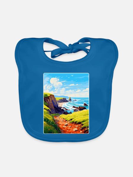 Hartland Quay Devon Vintage Travel Poster Souvenir - Organic Baby Bibs - peacock-blue - Front