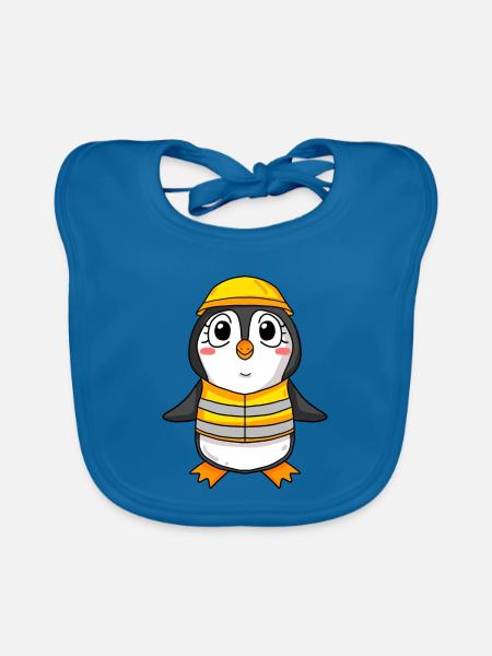 Cadeau de construction de maison de construction de maison de pingouin - Bavoir bio Bébé - bleu paon - Devant