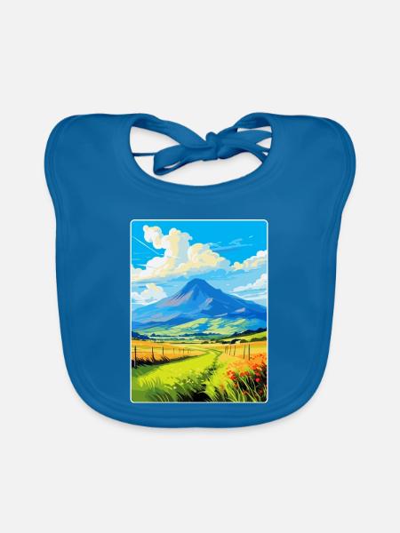 Mourne Mountains Vintage Reise Poster Souvenir - Baby Bio-Lätzchen - Pfauenblau - Vorne