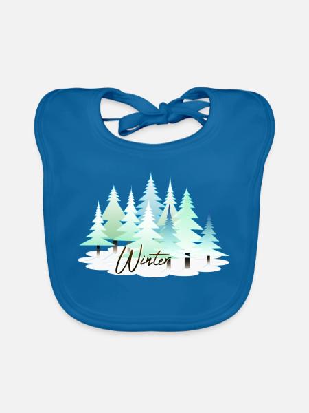 Winter Winterlandschaft Schnee Tannen - Baby Bio-Lätzchen - Pfauenblau - Vorne