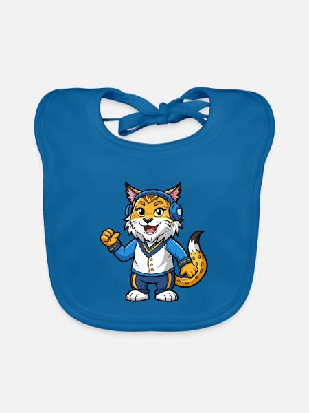 Luchs Lustige Zeichentrickfigur Kopfhörermusik - Baby Bio-Lätzchen - Pfauenblau - Vorne