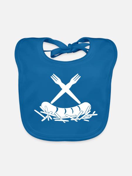 French Fries Currywurst French Fries Forks Logo - Organic Baby Bibs - peacock-blue - Front