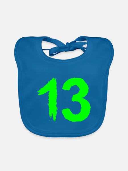 Zahl 13 Lieblingszahl Bürste - Baby Bio-Lätzchen - Pfauenblau