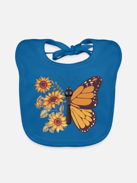 Schmetterling Sonnenblumen - Baby Bio-Lätzchen - Pfauenblau