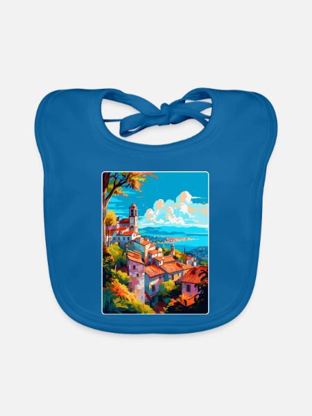 Viana Do Castelo Portugal Vintage Reiseposter - Baby Bio-Lätzchen - Pfauenblau - Vorne