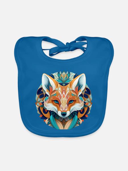 Fuchs Mandala Blau – Mystischer Fuchs - Baby Bio-Lätzchen - Pfauenblau
