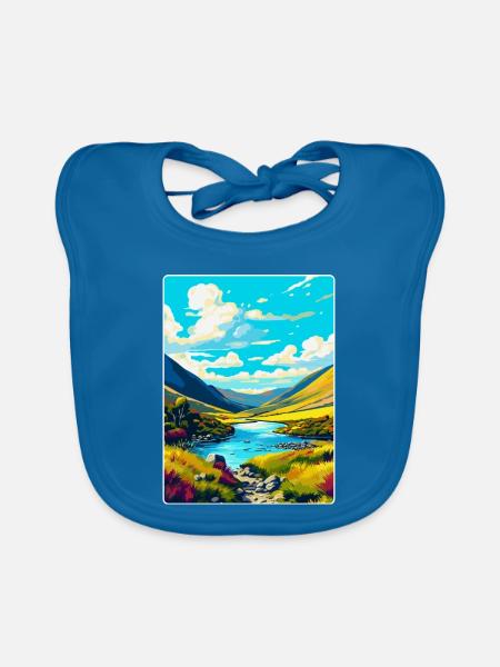 Wicklow Mountains Irland Vereinigtes Königreich Vintage Reiseposter - Baby Bio-Lätzchen - Pfauenblau - Vorne