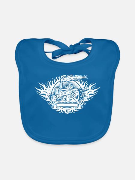Tractor Pulling Logo - Organic Baby Bibs - peacock-blue - Front