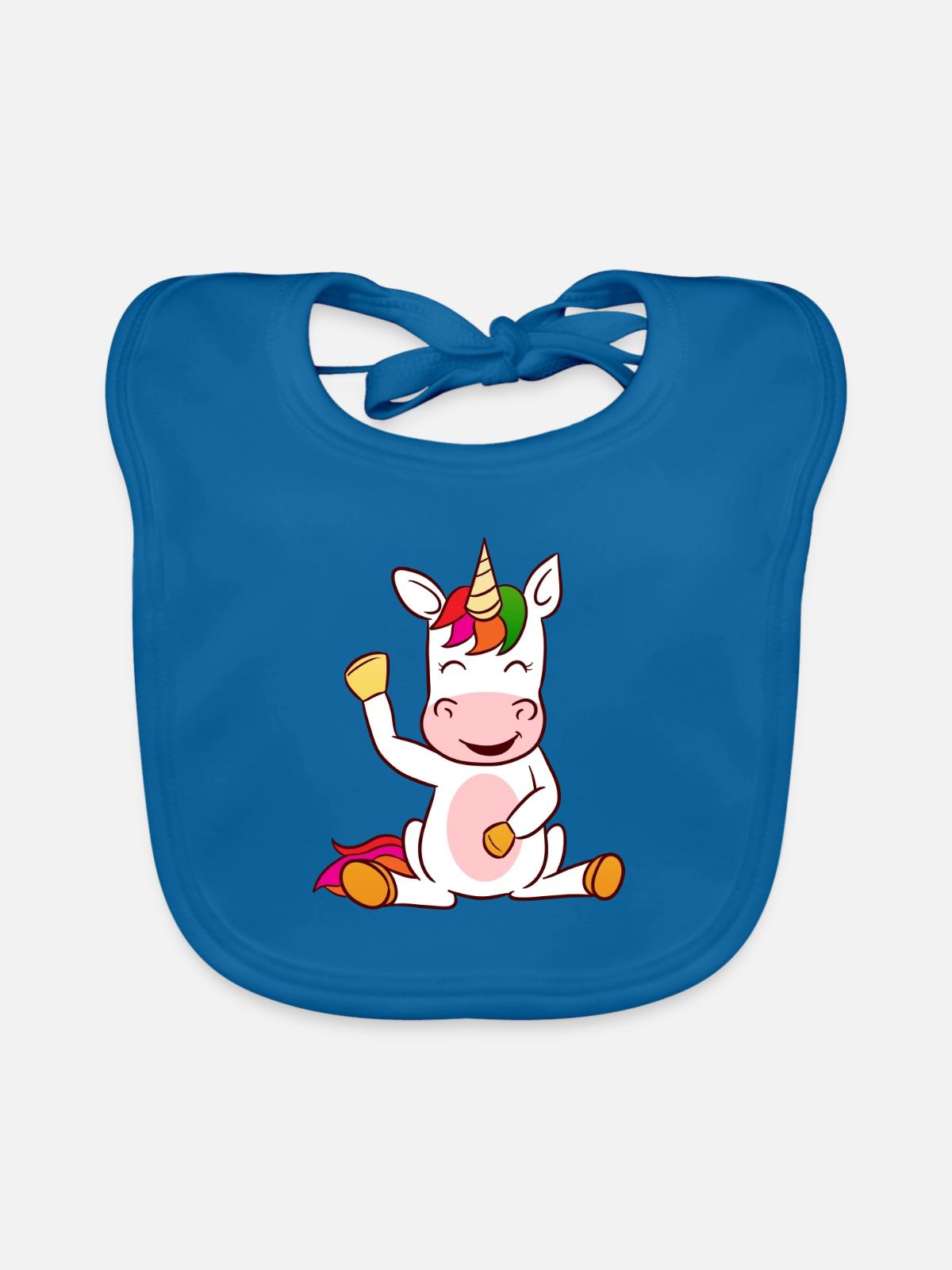 Winke Einhorn - Baby Bio-Lätzchen - Pfauenblau - Vorne