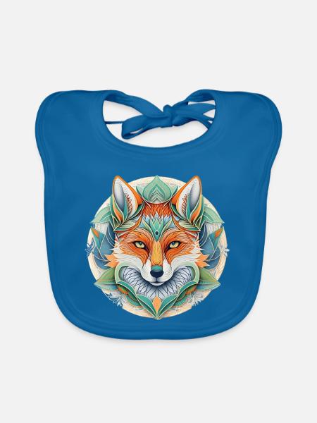 Fuchs Mandala – Mystisches Krafttier - Baby Bio-Lätzchen - Pfauenblau