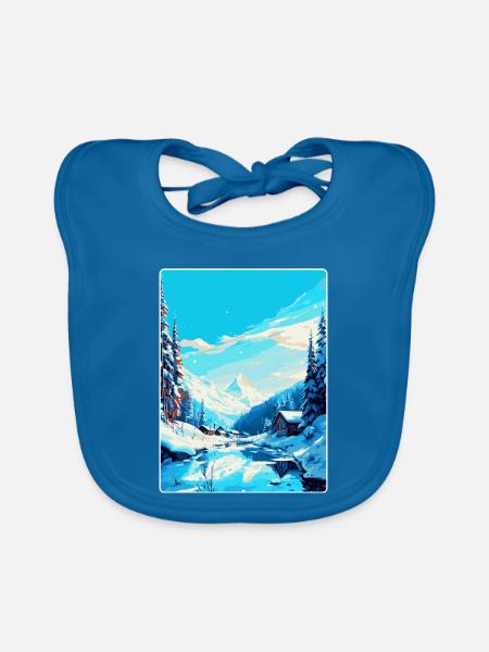 Val D Isère France Affiche de voyage vintage souvenir - Bavoir bio Bébé - bleu paon - Devant