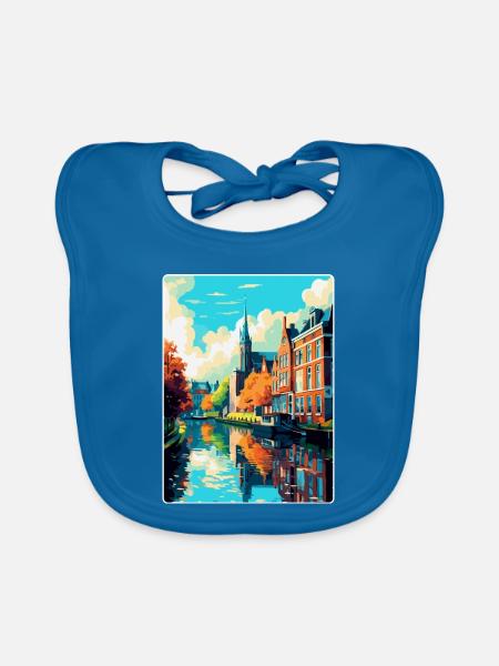 Zwolle Niederlande Vintage Reiseplakat Souvenir - Baby Bio-Lätzchen - Pfauenblau - Vorne