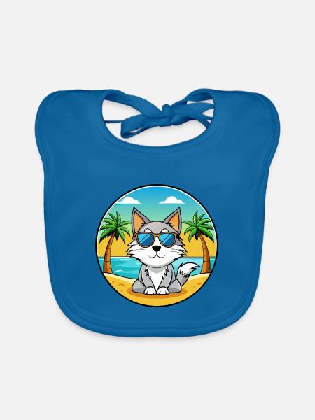 Karelische Bobtail Katzenrasse Cartoon Sonnenbrille Strand - Baby Bio-Lätzchen - Pfauenblau - Vorne
