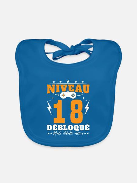 Niveau 18 Débloqué Anniversaire 18 Ans - Bavoir bio Bébé - bleu paon