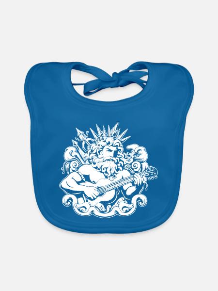 Neptune with guitar - Organic Baby Bibs - peacock-blue - Front
