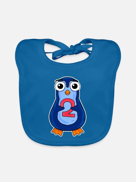 penguin 2 jahre alt - Zwei - Nummer 2 - 2 Klasse - Baby Bio-Lätzchen - Pfauenblau - Vorne