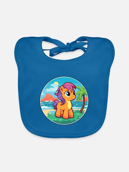 ponny aquarell cartoon kawaii clipart tier - Baby Bio-Lätzchen - Pfauenblau