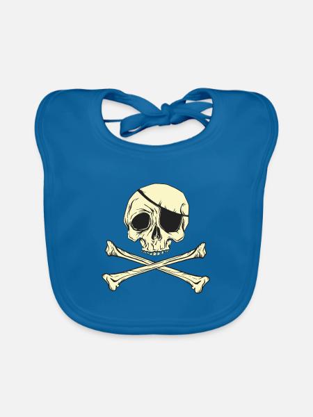 Piratenflagge Piratenschädel Augenklappe - Baby Bio-Lätzchen - Pfauenblau - Vorne