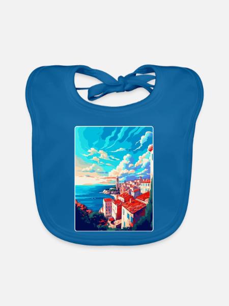 Pula Kroatien Vintage Reiseposter WPA Souvenir - Baby Bio-Lätzchen - Pfauenblau - Vorne
