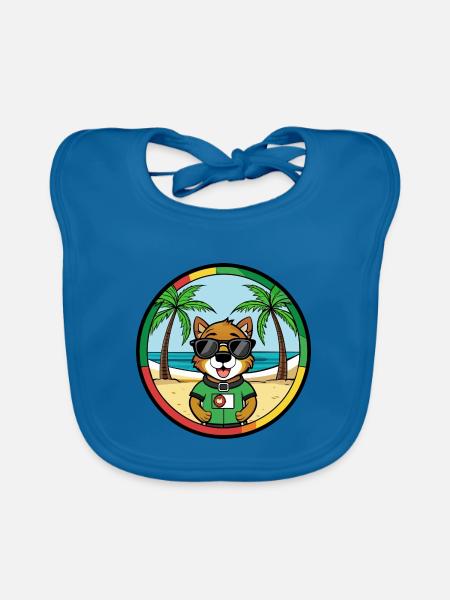 Portuguese Watchdog Breed Cartoon Sunglasses Beach - Organic Baby Bibs - peacock-blue - Front