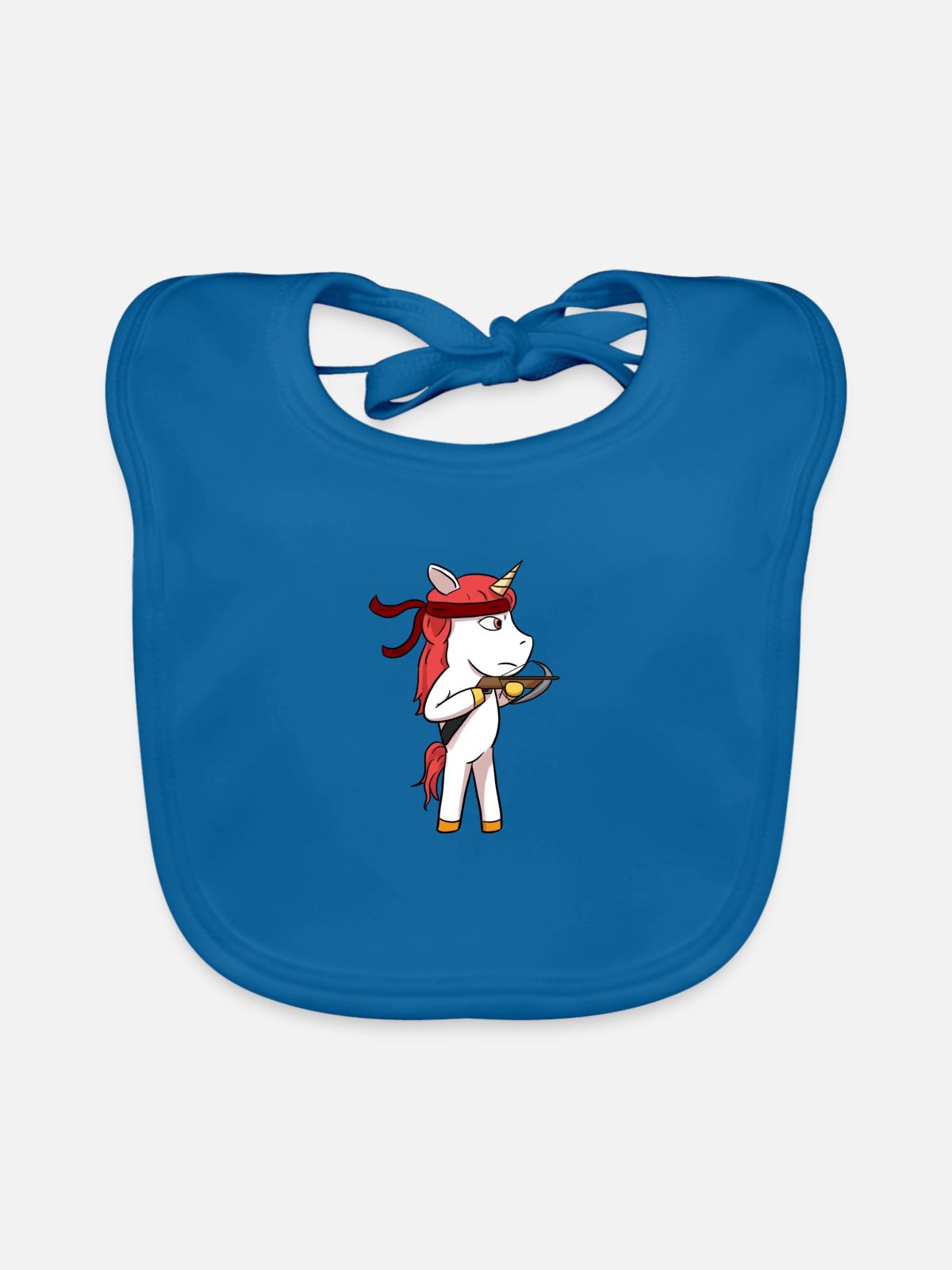 Einhorn Armbrust - Baby Bio-Lätzchen - Pfauenblau - Vorne