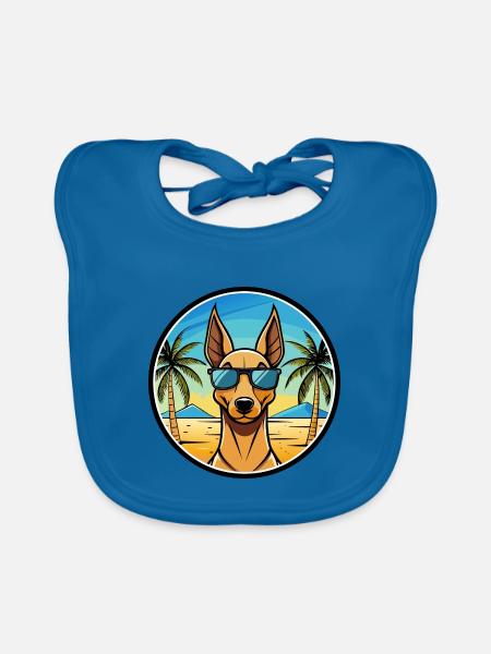 Pharao Hound Hund Rasse Cartoon Sonnenbrille Strand - Baby Bio-Lätzchen - Pfauenblau - Vorne