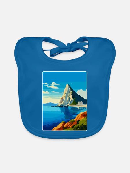 Rock Of Gibraltar Vintage Voyage Poster Souvenir - Bavoir bio Bébé - bleu paon - Devant