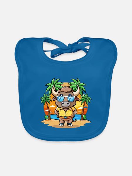 Buffalo Lustige Cartoon Sommer Strand Sonnenbrille - Baby Bio-Lätzchen - Pfauenblau - Vorne