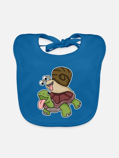 Tortue et escargot - Bavoir bio Bébé - bleu paon