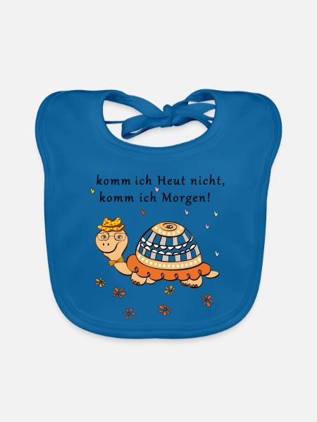 Schildkröte, komm ich Heut nicht, komm ich Morgen - Baby Bio-Lätzchen - Pfauenblau - Vorne