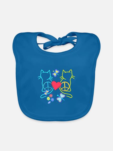 Retro Hippie Katzen Peace Katze Vintage Hippies - Baby Bio-Lätzchen - Pfauenblau - Vorne