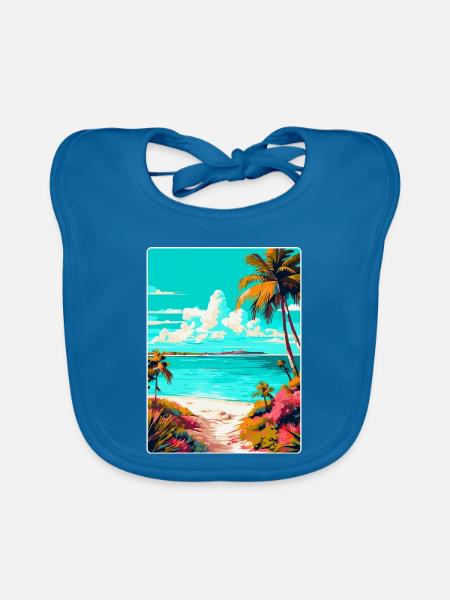 Turks-Caicosinseln Karibik Reiseposter WPA - Baby Bio-Lätzchen - Pfauenblau - Vorne
