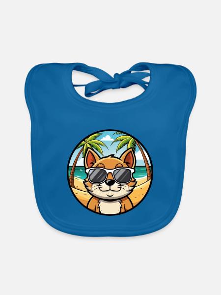Bambino Katzenrasse Cartoon Sonnenbrille Strand - Baby Bio-Lätzchen - Pfauenblau - Vorne