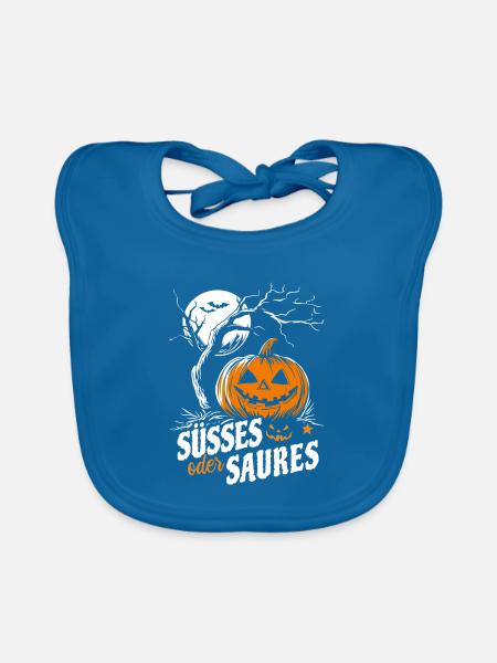Halloween Kürbis - Süßes oder Saures - Baby Bio-Lätzchen - Pfauenblau