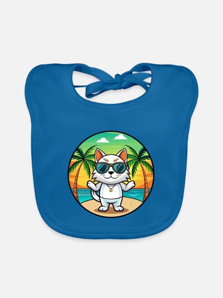 Japanische Bobtail Katzenrasse Cartoon Sonnenbrille Strand - Baby Bio-Lätzchen - Pfauenblau - Vorne