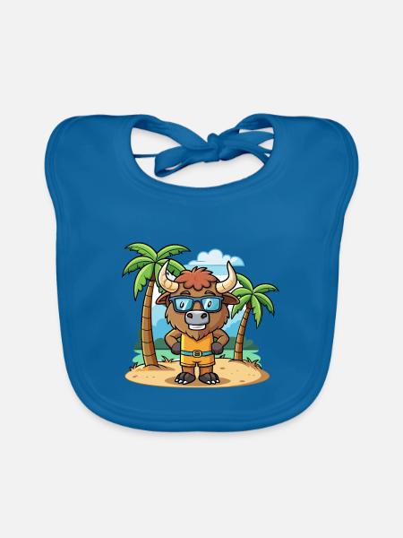 Bison Lustige Cartoon Sommer Strand Sonnenbrille - Baby Bio-Lätzchen - Pfauenblau - Vorne