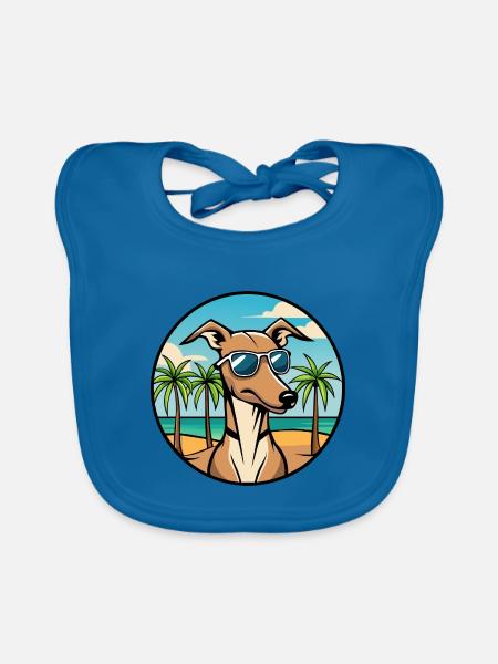 Rampur Windhund Hunderasse Cartoon Sonnenbrille Strand - Baby Bio-Lätzchen - Pfauenblau - Vorne