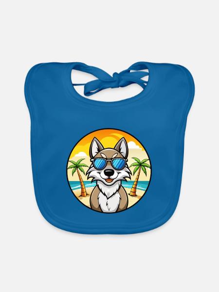 Tschechoslowakische Wolfshundrasse Cartoon Sonnenbrille - Baby Bio-Lätzchen - Pfauenblau - Vorne