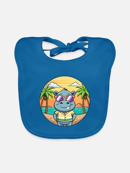 Hippo Lustige Cartoon Sommer Strand Sonnenbrille - Baby Bio-Lätzchen - Pfauenblau - Vorne